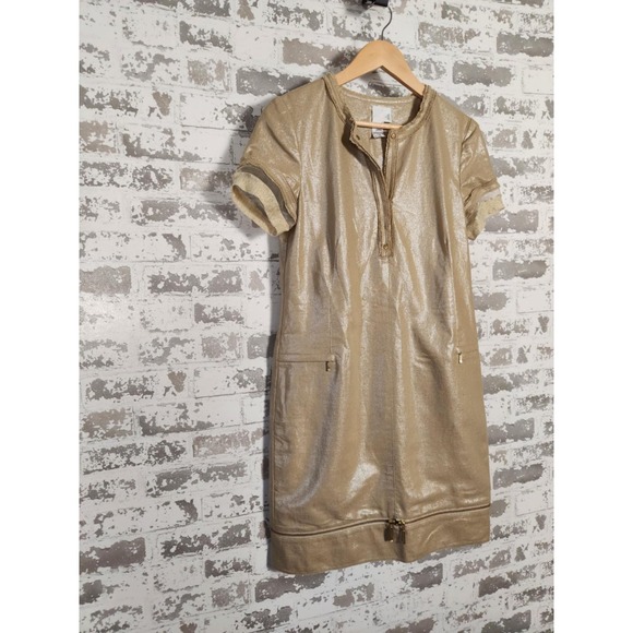 2B.Rych Dress Size 4 Metallic Gold Sparkle Edgy Zipper Pockets Linen Rocker - Picture 2 of 16